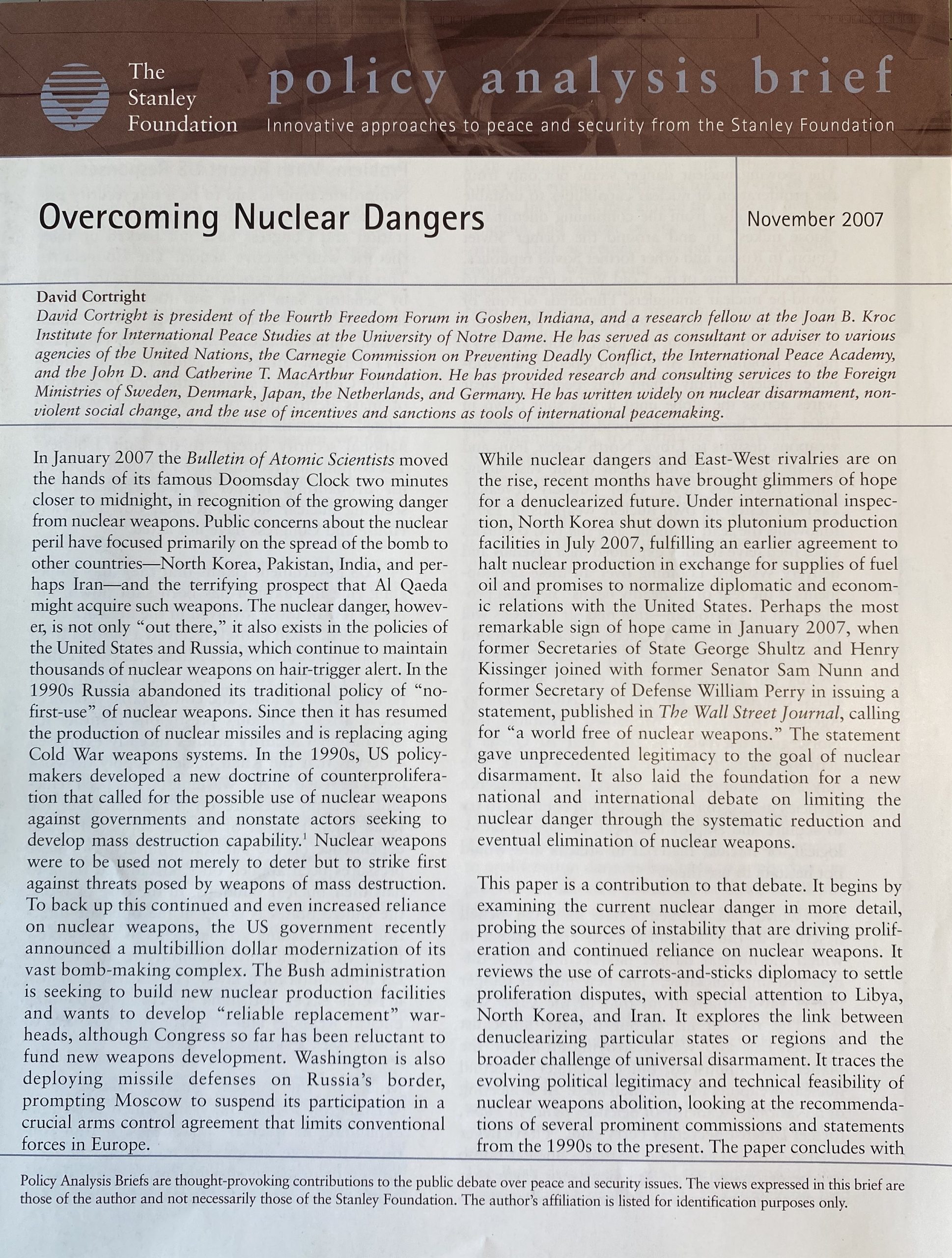 Overcoming Nuclear Dangers - Sanctions & Security Research Project