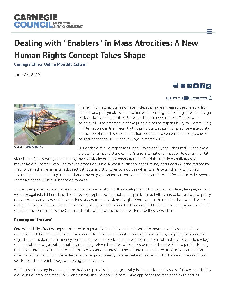 Dealing with “Enablers” in Mass Atrocities: A New Human Rights Concept Takes Shape