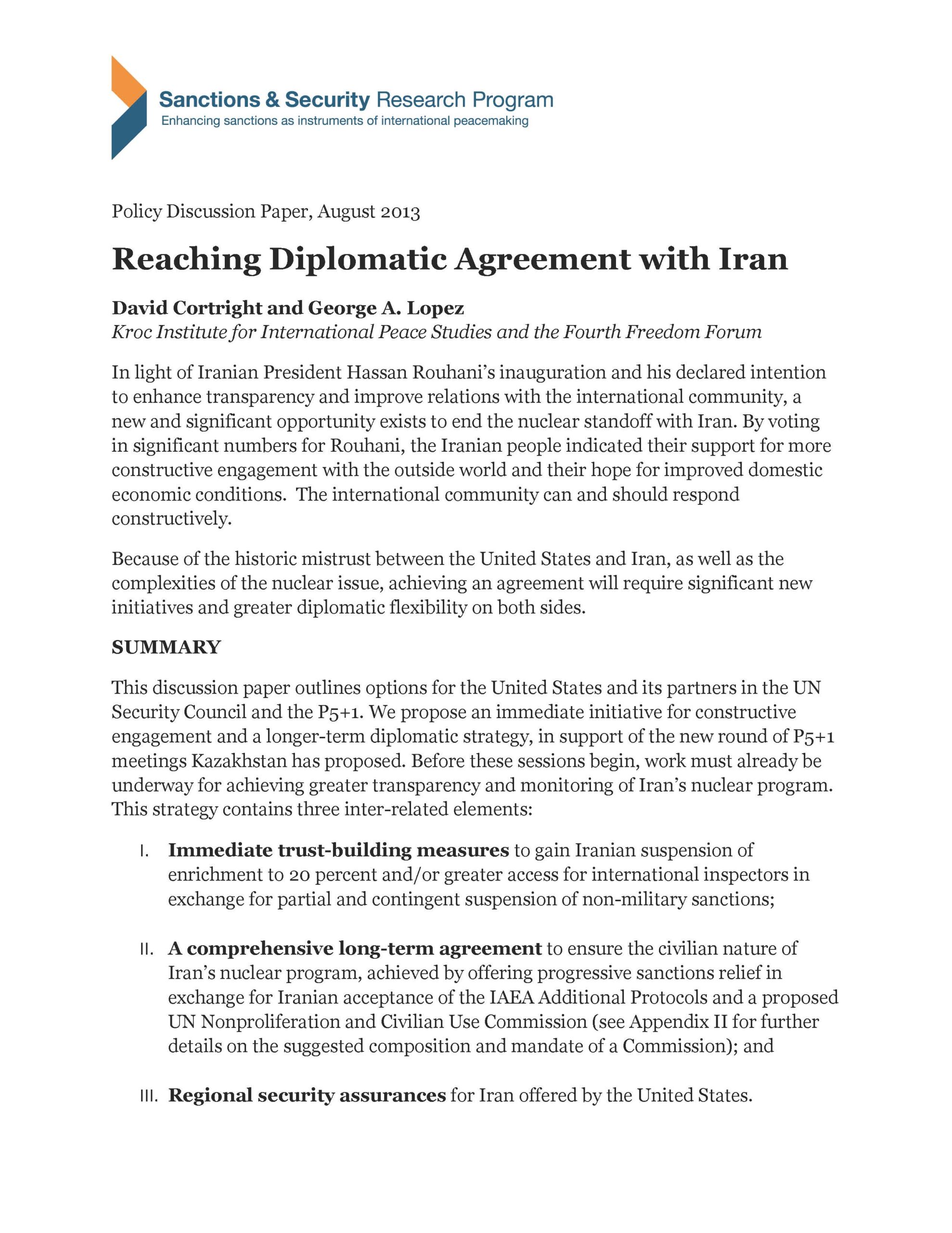 Reaching Diplomatic Agreement with Iran
