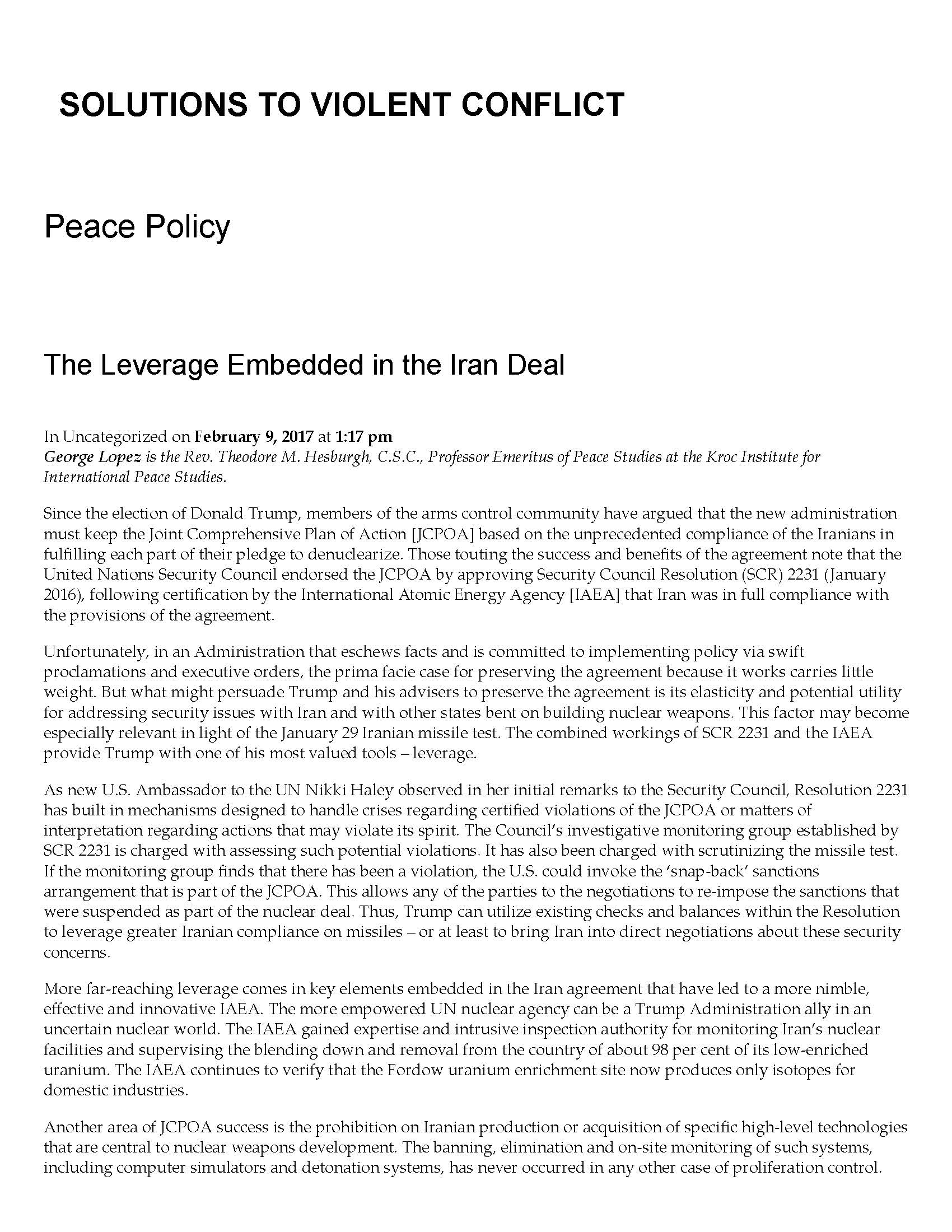 The Leverage Embedded in the Iran Deal