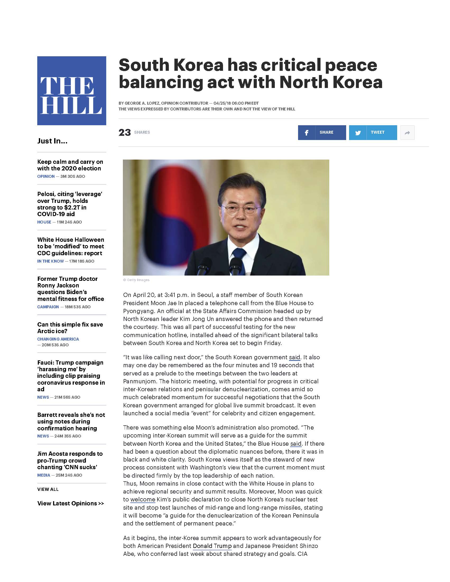 South Korea has Critical Peace Balancing Act with North Korea