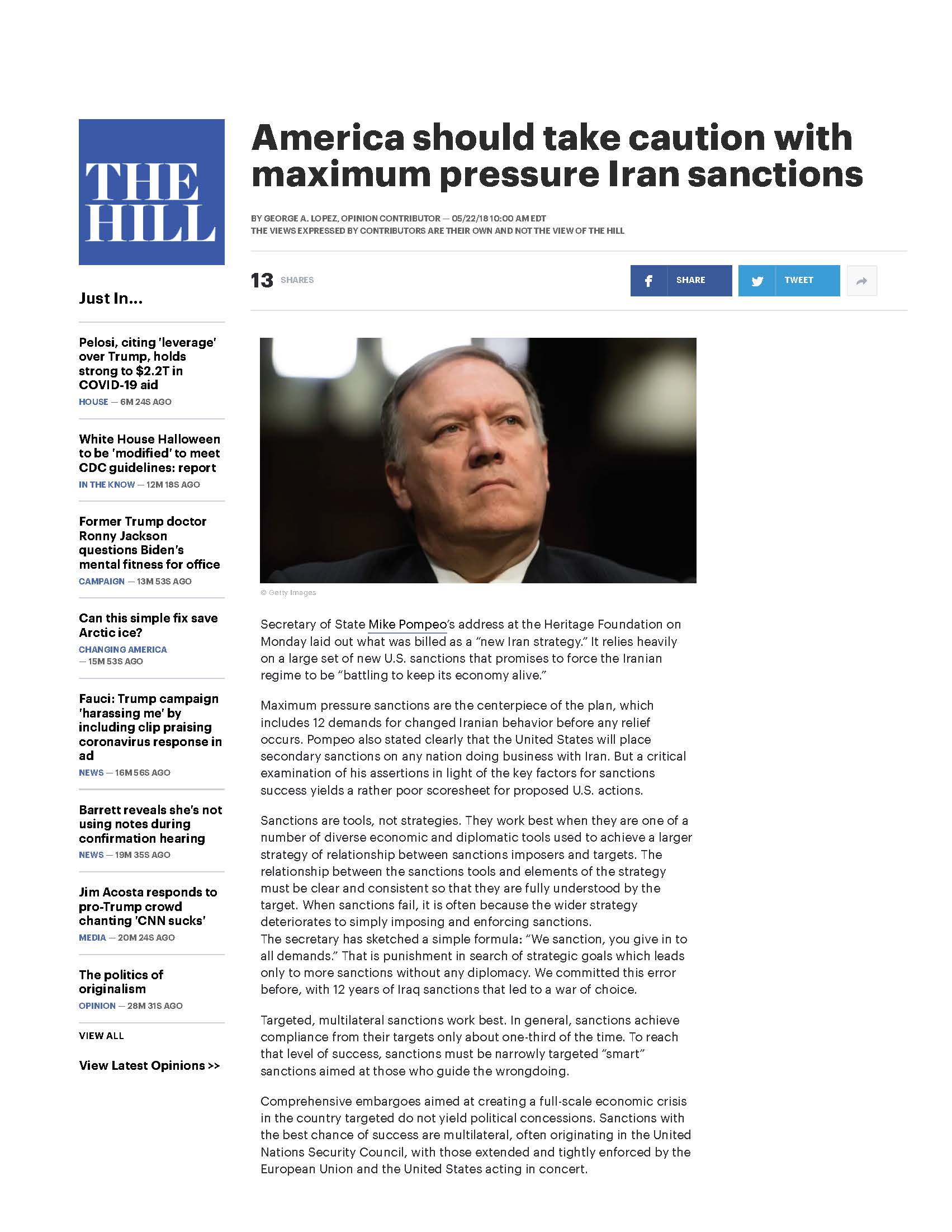America Should Take Caution with Maximum Pressure Iran Sanctions