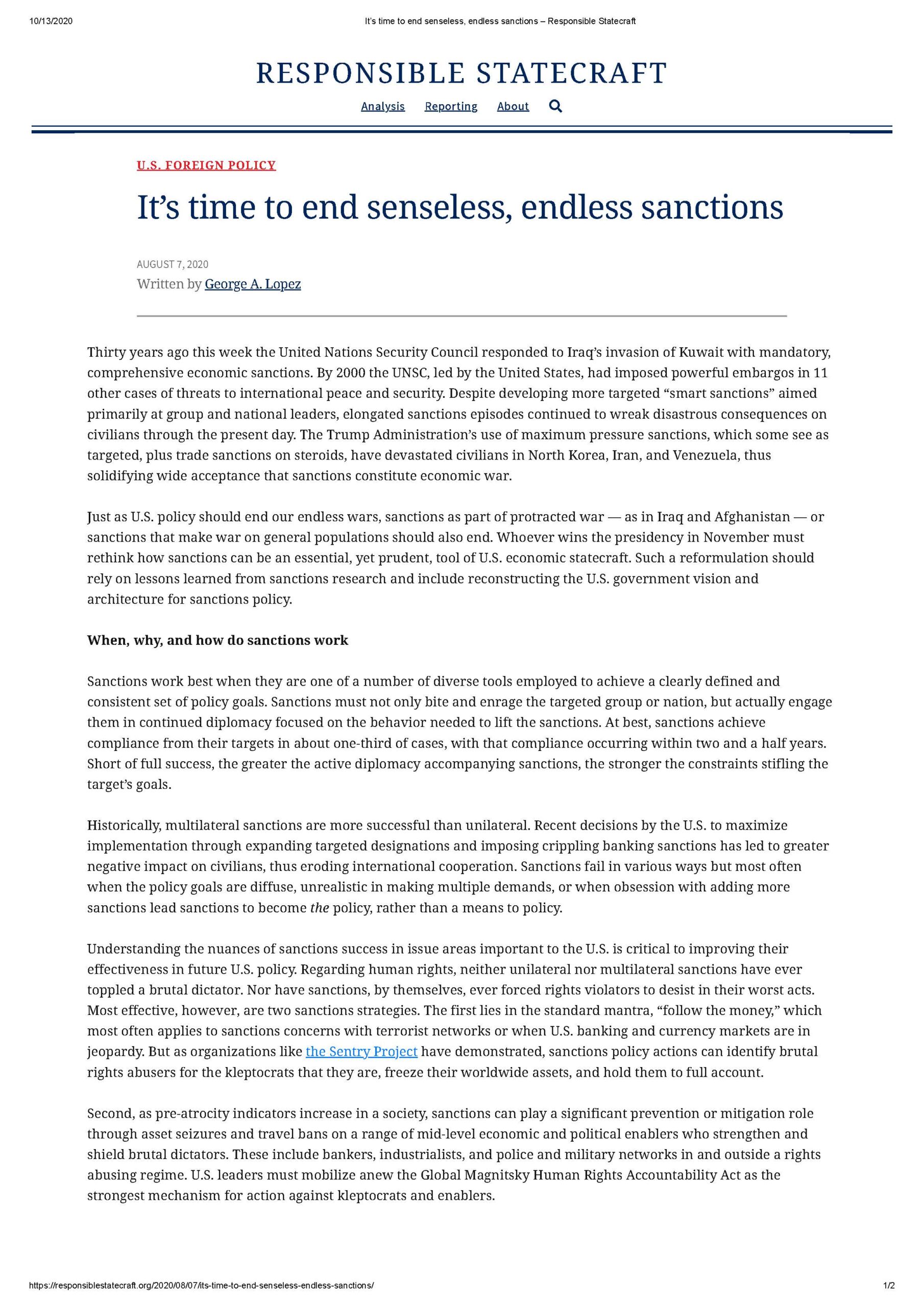 It’s Time to End Senseless, Endless Sanctions