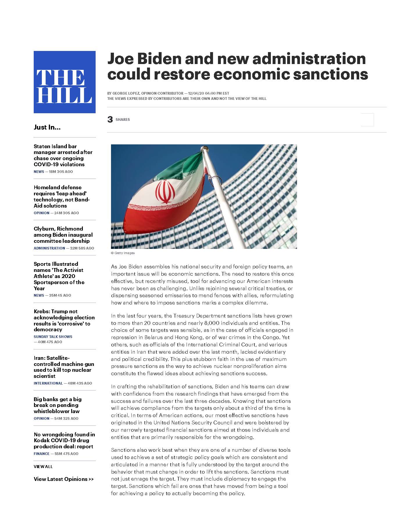 Joe Biden and New Administration Could Restore Economic Sanctions