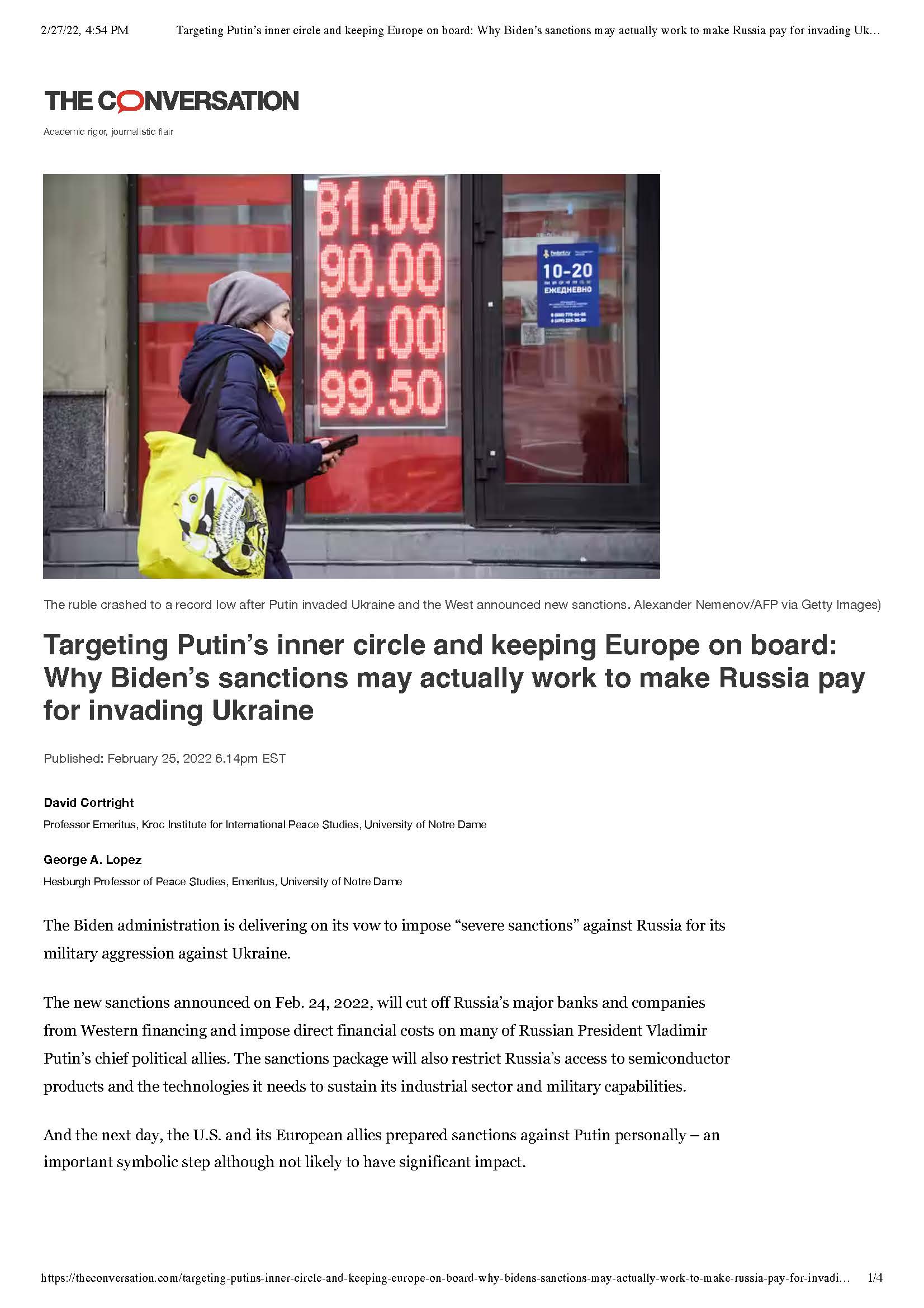 US-EU sanctions will pummel the Russian economy – two experts explain why they are likely to stick and sting